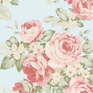 Papel de parede  Abby Rose 3   Flores grandes rosa e vermelha com fundo azul     cod  : AB27615