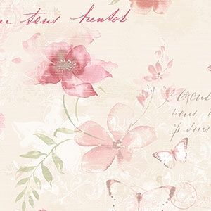 Papel de parede  Abby Rose 3  Floral com borboletas selos frases com fundo bege claro    cod  : AB42431