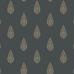 Kashimir   BH8325  Papel de  Parede fundo azul marinho com gotas decoradas bege 
