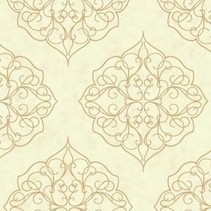 Kashimir   BH8340  Papel de  Parede fundo bege e medalhao bege 