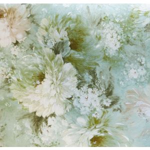 Colorful I BI0831E Papel de  Parede  Flores grandes bege rosa palido com fundo verde como uma aquarela 