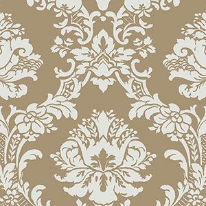 Classic Silks 2  CH28242  Papel de  Parede  fundo bege com medalhoes branco