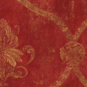 Classic Silks 2  CS27328  Papel de  Parede  fundo vermelho com medalhao dourado 