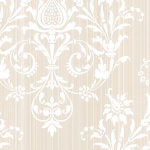 Classic Silks 2  CS27364 Papel de  Parede fundo bege grandes medalhoes branco 