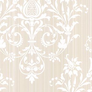 Classic Silks 2  CS27364 Papel de  Parede fundo bege grandes medalhoes branco 