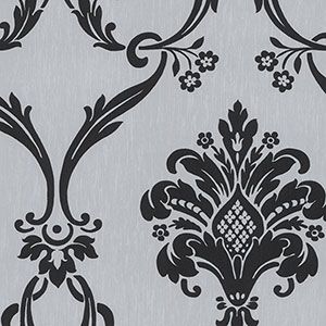 Classic Silks 2  CS27371 Papel de  Parede fundo cinza com medalhao grande preto 