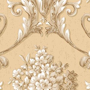 Classic Silks 2  CS35620   Papel de  Parede fundo bege medalhao com flores no centro 