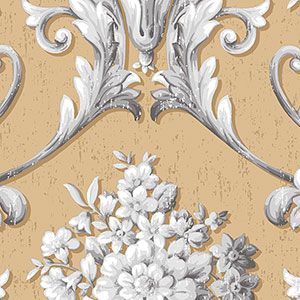 Classic Silks 2  CS35623   Papel de  Parede fundo bege escuro medalhao com flores no centro 