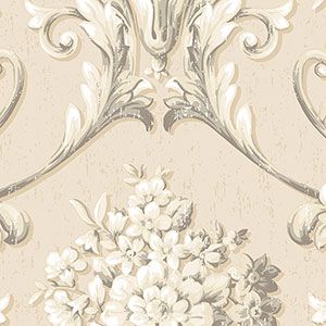 Classic Silks 2  CS35624   Papel de  Parede fundo bege claro medalhao com flores no centro 