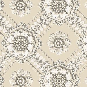 Classic Silks 2  CS35628 Papel de Parede fundo branco circulos de flores na forma retangular 