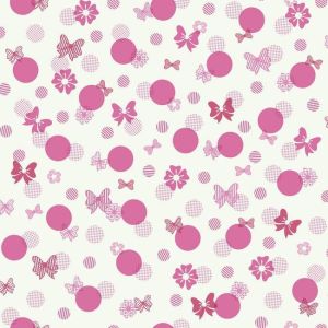 Disney 3  DY0180   Papel de  Parede  branco  rosa com flores lacos e bolas pink