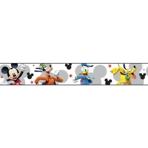 Disney 3 DY0202BD  Papel de parede faixa fundo cinza e branco com mickey e pluto 