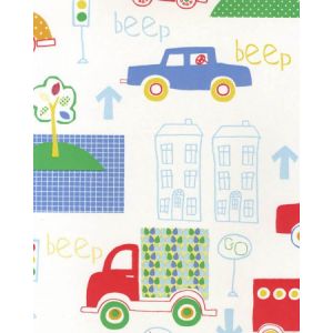 Just for Kids 2  G56010 Papel de  Parede carrinhos coloridos com fundo branco 