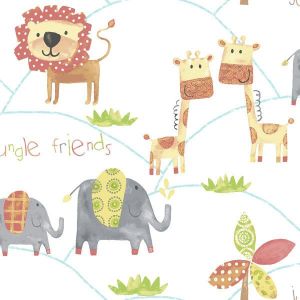 Just for Kids 2  G56023 Papel de  Parede zoo laranja e cinza  fundo branco 