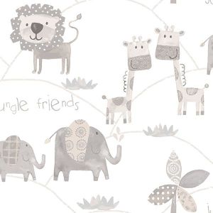 Just for Kids 2  G56505 Papel de  Parede zoo cinza e bege 