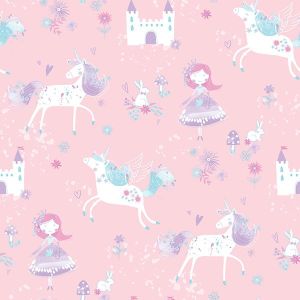 Just for Kids 2  G56523  Papel de  Parede  unicornios fundo rosa princesa castelo 