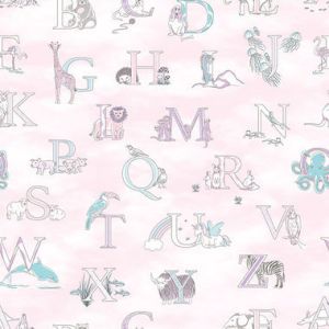 Just for Kids 2  G56538 Papel de Parede  alfabeto com bichinhos  com letra coloridas e fundo rosa  
