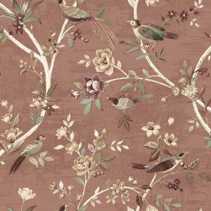 Thema   28848 Papel de parede  flores e pássaros bordô