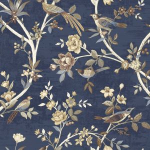 Thema   28849 Papel de parede  flores e pássaros azul