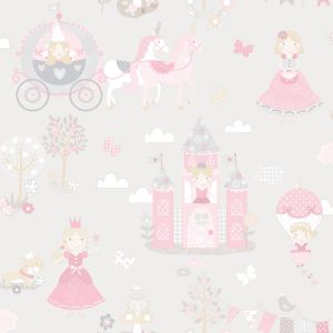 Tiny Tots 2 Papel de parede  G78370 princesa e carruagem em cinza e rosa 