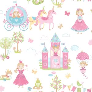 Tiny Tots 2 Papel de parede  G78372 princesa e carruagem em rosa e azul 