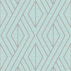 Shimmer  UK30512 Papel de Parede figuras geometricas baixo relevo prata  com fundo azul tiffany 