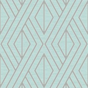 Shimmer  UK30512 Papel de Parede figuras geometricas baixo relevo prata  com fundo azul tiffany 