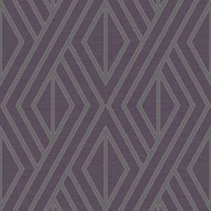 Shimmer  UK30519 Papel de Parede figuras geometricas baixo relevo prata com fundo roxo 