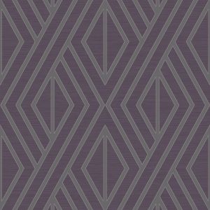 Shimmer  UK30519 Papel de Parede figuras geometricas baixo relevo prata com fundo roxo 