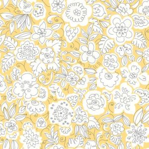 Dream Big   WI0120 Papel de  Parede flores com glitter com fundo amarelo 