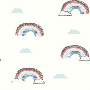 Dream Big   WI0132 Papel de  Parede arco iris com nuvens  azul preto e vemelho 