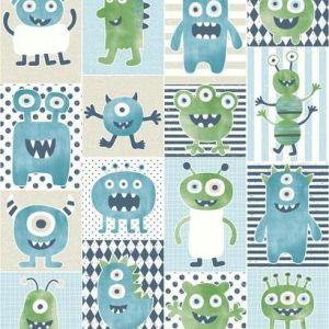 Dream Big   WI0191 Papel de  Parede monstrinhos  verde e azul 